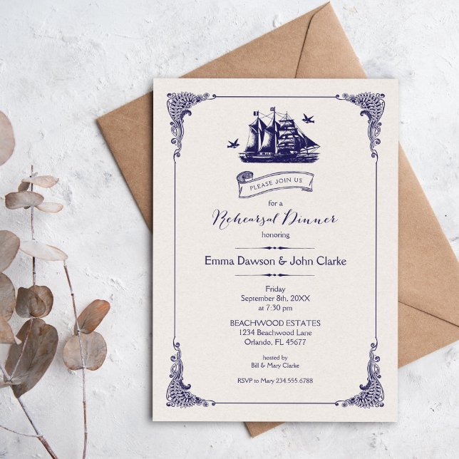 Invitación Cena de ensayo de buques de guerra y marfil de vin (Subido por el creador)