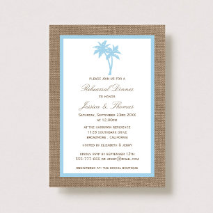 Invitación Cena de ensayo de Burlap Beach con palmeras tropic