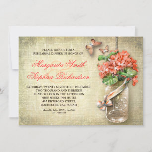 Invitación cena de ensayo de burlap rústico en tarro de masón