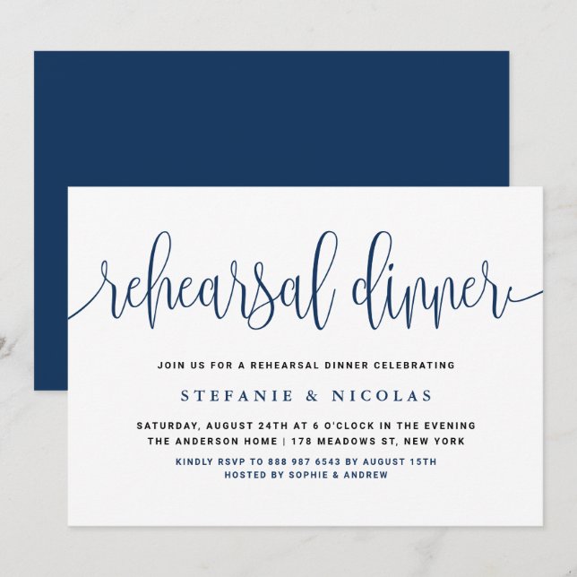 Invitación Cena de ensayo de caligrafía de Bonito azul (Anverso / Reverso)