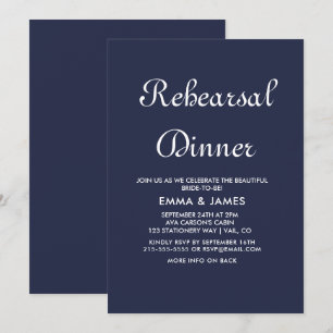 Invitación Cena de ensayo de caligrafía de la marina romántic