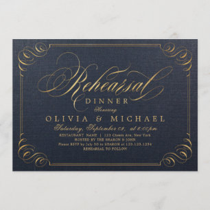 Invitación Cena de ensayo de caligrafía elegante de oro de la