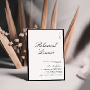 Invitación Cena de ensayo de caligrafía elegante en blanco y 