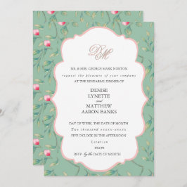 Invitación Cena de ensayo de Cameo Green y Gossamer Pink