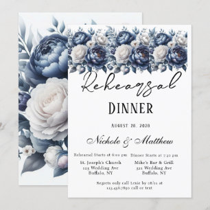 Invitación Cena de ensayo de cascos azules y rosas blancas de