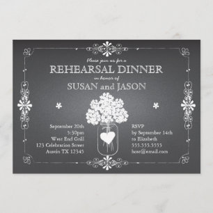 Invitación Cena de ensayo de Chalkboard Boda Mason Jar