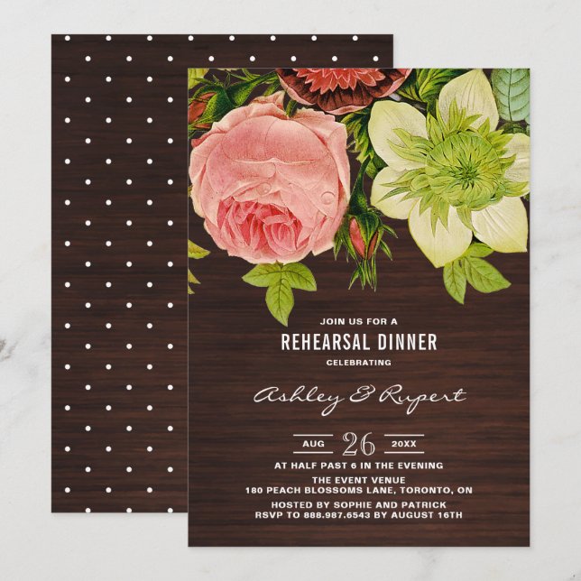 Invitación Cena de ensayo de Chalkboard bucal botánica (Anverso / Reverso)