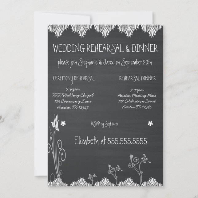 Invitación Cena de ensayo de Chalkboard rústico (Anverso)