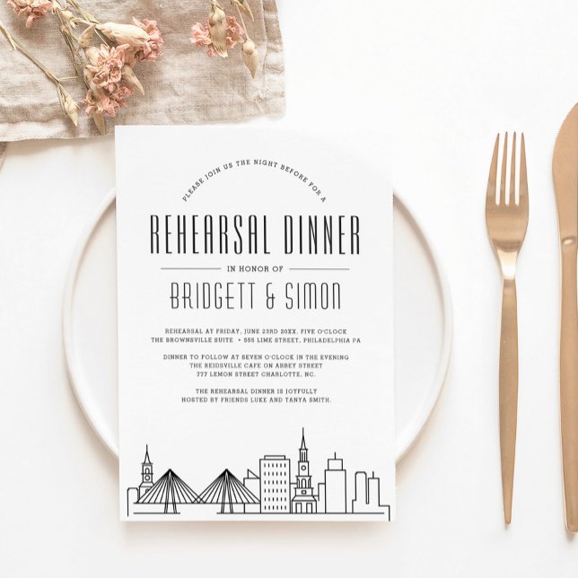 Invitación Cena de ensayo de Charleston | Línea de la ciudad (Subido por el creador)