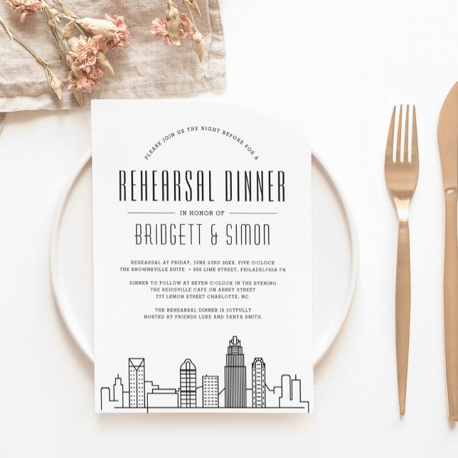 Invitación Cena de ensayo de Charlotte | Línea de la ciudad (Subido por el creador)