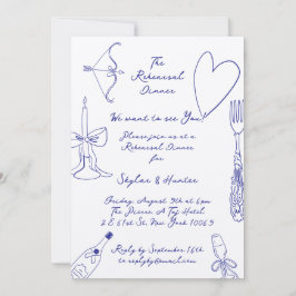 Invitación Cena de ensayo de Cobalt Blue La Dolce Vita Ecru