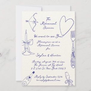 Invitación Cena de ensayo de Cobalt Blue La Dolce Vita Ecru