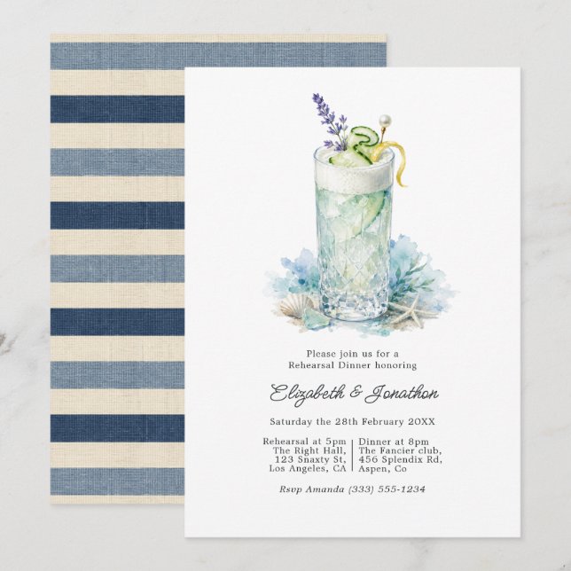 Invitación Cena de Ensayo de Cóctel de Espuma de Mar con Esti (Anverso / Reverso)