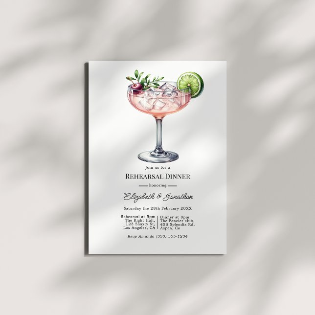 Invitación Cena de ensayo de cóctel verde y rosa de Brat (Brat Green & Pink Cocktail Rehearsal Dinner Invitation)