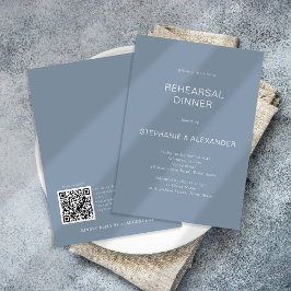Invitación Cena de ensayo de código QR azul agitado simple