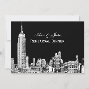 Invitación Cena de ensayo de color de fondo de silueta de NYC