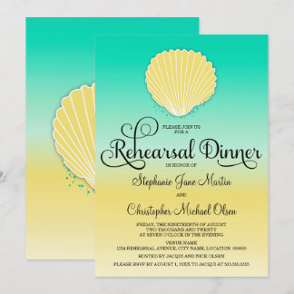 Invitación Cena de Ensayo de Color Ombre de Arena y Mar Carac