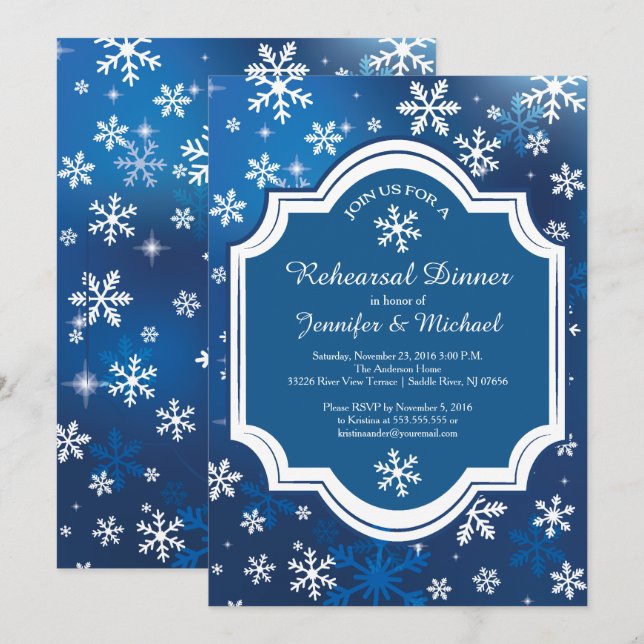 Invitación Cena de ensayo de copos de nieve Wind Wonderland (Anverso / Reverso)