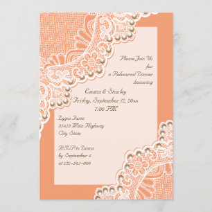 Invitación Cena de ensayo de coral boda con encaje blanco y p