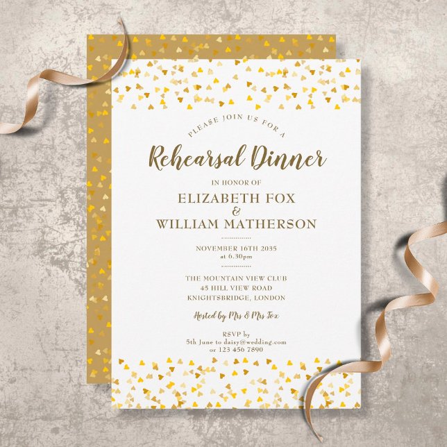Invitación Cena de ensayo de corazones dorados (Subido por el creador)