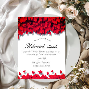 Invitación Cena de ensayo de corazones rojos elegantes