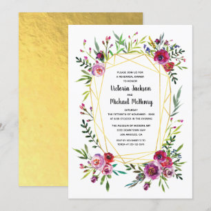 Invitación Cena de ensayo de cristal geométrico floral Gold