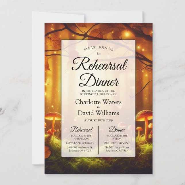 Invitación Cena de ensayo de cuento de hadas del bosque de ám (Anverso)