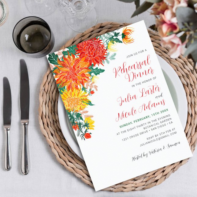 Invitación Cena de ensayo de Dahlia de primavera amarilla pas (Subido por el creador)