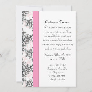Invitación Cena de ensayo de damasco rosa negro y blanco