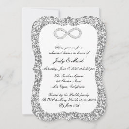 Invitación Cena de Ensayo de Diamante con Brillo de Plata Inf