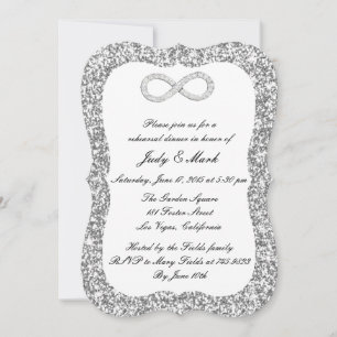 Invitación Cena de Ensayo de Diamante con Brillo de Plata Inf