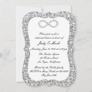 Invitación Cena de Ensayo de Diamante con Brillo de Plata Inf
