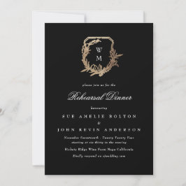 Invitación cena de ensayo de escudo de oro clásico en monogra