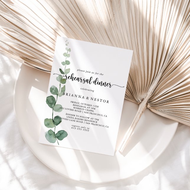 Invitación Cena de ensayo de eucalipto verde delgado (Subido por el creador)