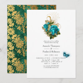 Invitación Cena de ensayo de fantasía turquesa y dorado