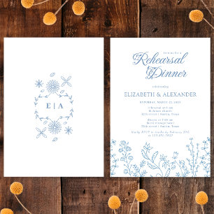 Invitación Cena de Ensayo de Flor Silvestre de Vinca Monogram