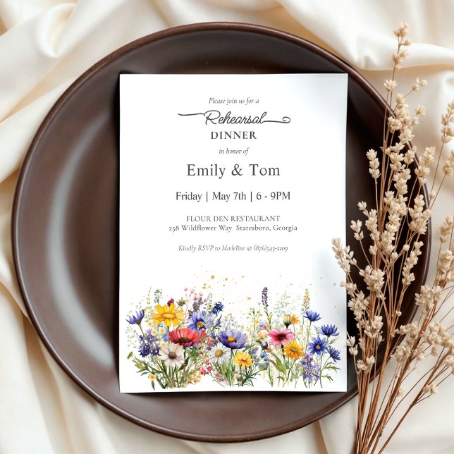 Invitación Cena de Ensayo de Flor Silvestre Moderna Boho Chic (Subido por el creador)