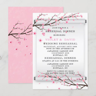Invitación Cena de ensayo de floración de cerezo de pergamino