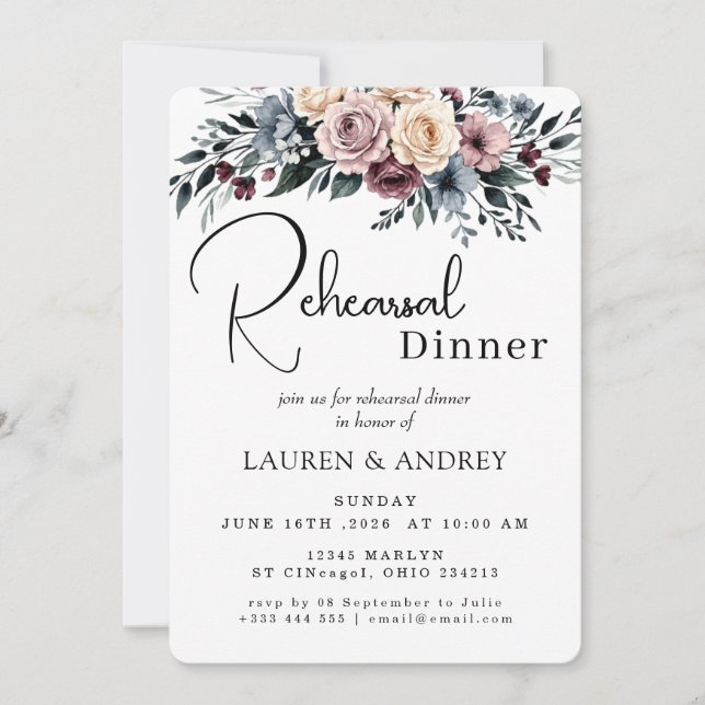 Invitación Cena de Ensayo de Floral de Otoño  (Anverso)