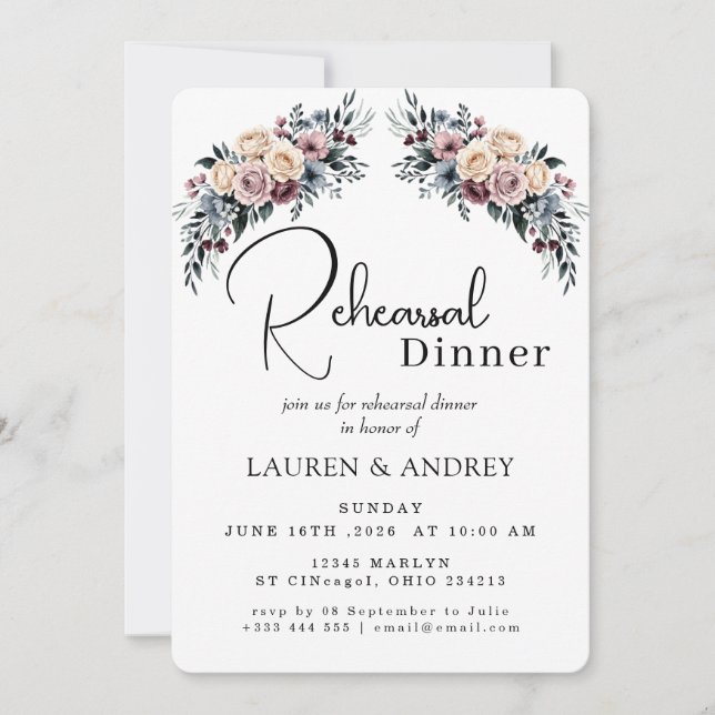 Invitación Cena de Ensayo de Floral de Otoño  (Anverso)