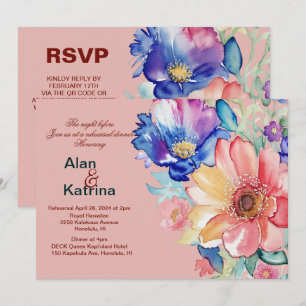 Invitación Cena de ensayo de flores atrevidas coral rosa