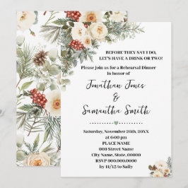 Invitación Cena de Ensayo de Flores Blancas de Invierno