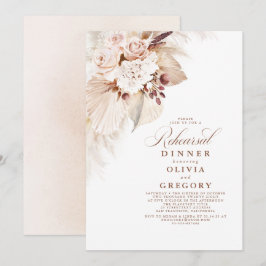 Invitación Cena de ensayo de flores blancas y pampas