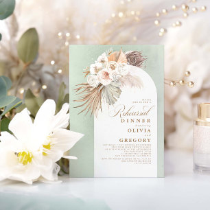 Invitación Cena de ensayo de flores blancas y pampas