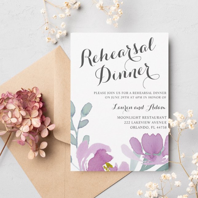 Invitación Cena de ensayo de flores de acuarela boho rosa  (Subido por el creador)