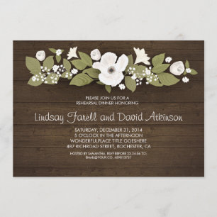 Invitación cena de ensayo de flores de madera rústica