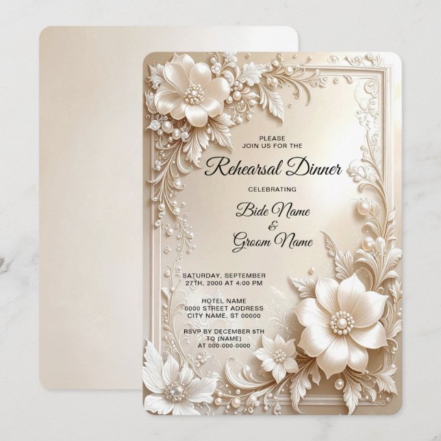 Invitación Cena de Ensayo de Flores de Marfil (Anverso / Reverso)