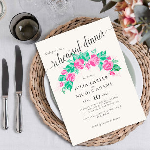 Invitación Cena de ensayo de flores de rosa verdes rosadas Ja