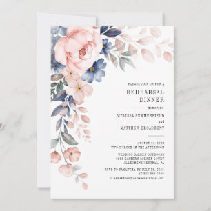 Invitación Cena de ensayo de flores polvorientas azules y ros