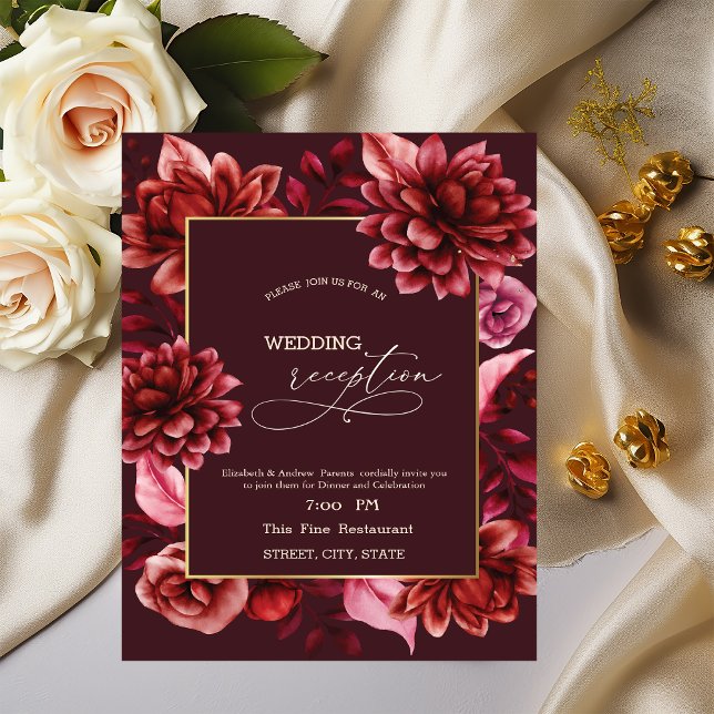Invitación Cena de ensayo de flores rojas elegantes (Subido por el creador)